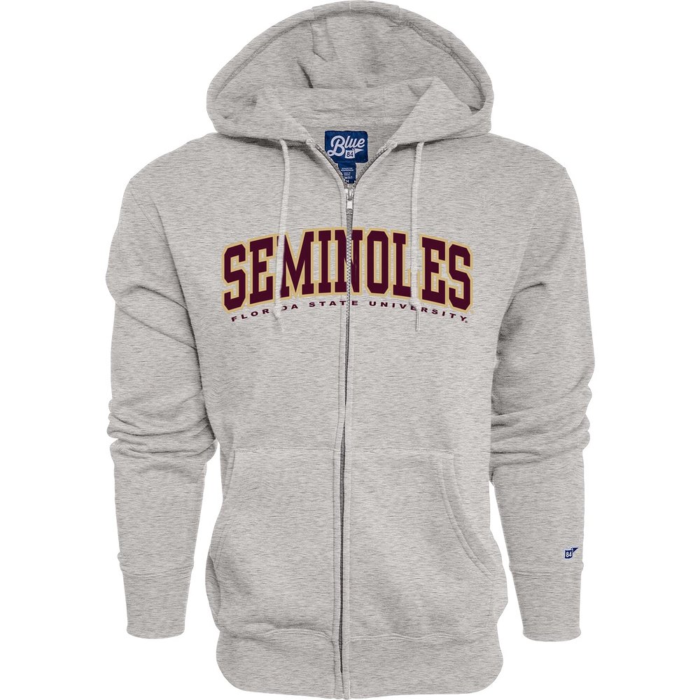 Blue 84 Men's Florida State Seminoles Full Zip Hoodie Twill Applique Grey, Grey, Large