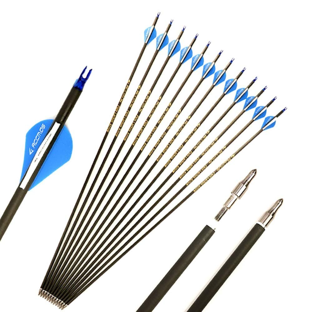ACCMOS 350 Spine Arrow 28 Inch Arrow Target Practice Arrow Hunting Arrow Carbon Arrows Compound Bow Recurve Bow Adult Youth Archery Indoor Outdoor Shooting Field Tip