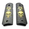 1911 Metal Grips, Screw Included, Compact Officer Grips Skull Biohazard, with Ambi Safety Cut Black Gold view 1
