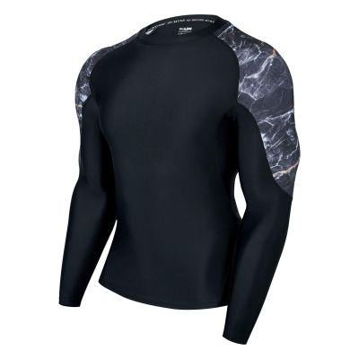 ADOREISM Men's Rash Guard Long Sleeves Splice UPF 50+ BJJ Jiu Jitsu Rash Guard Compression Swimming Shirts (Magma, S)