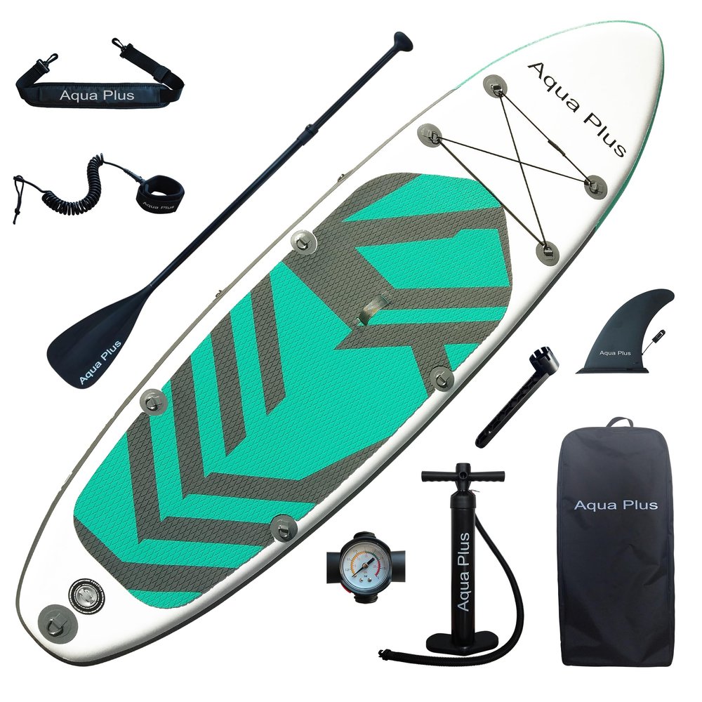 Aqua Plus 6inches Thick Inflatable SUP for All Skill Levels Stand Up Paddle Board,Paddle,Pump,ISUP Travel Backpack, Leash,Shoulder Strap,Youth,Adult Inflatable Paddle Board