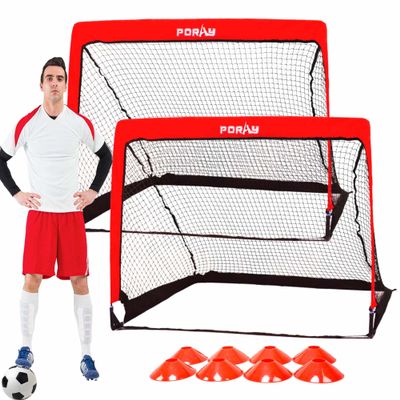 Soccer Goal Net for Kids,Set of 2,Pop Up 4FT Soccer Net with 8 Field Marker Cones & Extra Stakes with LED Light Strip for Night Use,Birthday Gift & Fun in Backyard
