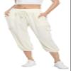 MISS MOLY Women's 2025 Cargo Capris Travel Pants Summer Cropped Loose Harem Pants Sweatpants Joggers with Pockets Beige 2XL view 3