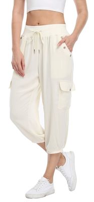MISS MOLY Women's 2025 Cargo Capris Travel Pants Summer Cropped Loose Harem Pants Sweatpants Joggers with Pockets Beige S