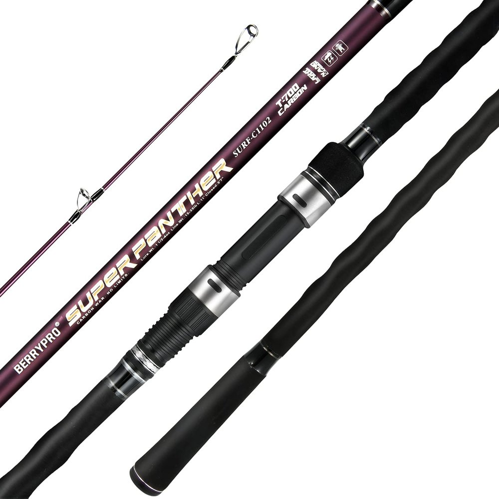 Berrypro Surf Spinning Rod Surf Casting Fishing Rod Carbon Fiber Travel Fishing Rod (9'/10'/10'6''/11'/12'/13'3'') (11'-Spinning 2-Piece)