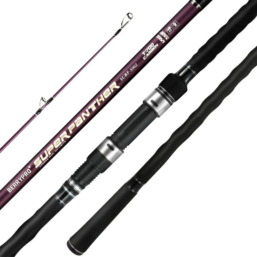 Berrypro Surf Spinning Rod Surf Casting Fishing Rod Carbon Fiber Travel Fishing Rod (9'/10'/10'6''/11'/12'/13'3'') (9'-Spinnning 2-Piece)