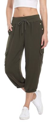 MISS MOLY Women's Loose Cropped Capris Cargo Joggers Pants Harem Sweatpants Stylish Soft Casual with Pockets (Army Green, Large)