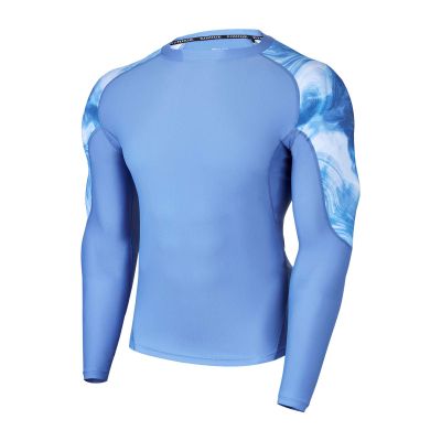 ADOREISM Men's Rash Guard Long Sleeves Splice UPF 50+ BJJ Jiu Jitsu Rash Guard Compression Swimming Shirts (Ocean, 2XL)
