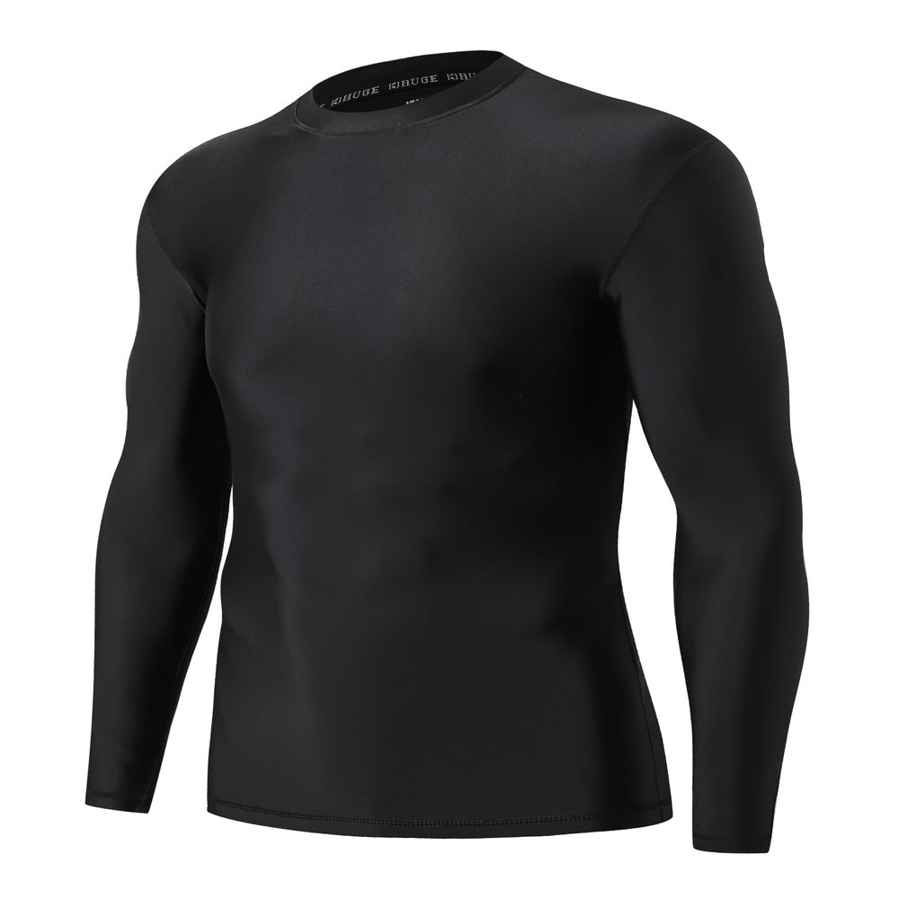 ADOREISM Men's Rash Guard Long Sleeves Splice UPF 50+ BJJ Jiu Jitsu Rash Guard Compression Swimming Shirts (Black, XL)