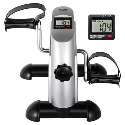 Mini Exercise Bike, AGM Under Desk Bike Pedal Exerciser Foot Cycle Arm & Leg Peddler Exerciser Machine with LCD Screen Displays (Silver)