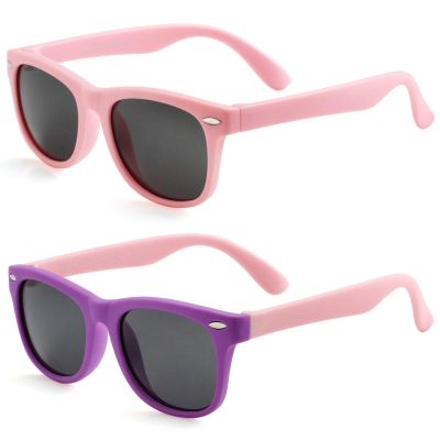Kursan Kids Polarized Sunglasses for Boys Girls TPEE Rubber Flexible Frame Shades Age 3-10 ((2 Pack) All Pink+Purple Frame)