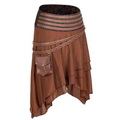 COSWE Women's High Waist Black Steampunk Gothic Asymmetrical Swallowtail Skirt M-5XL (1015, X-Large)