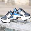 Double-Row Deform Wheel Automatic Walking Shoes Invisible Deformation Roller Skate 2 in 1 Removable Pulley Skates Skating Parkour (Blue Black, US 7) view 2