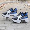 Double-Row Deform Wheel Automatic Walking Shoes Invisible Deformation Roller Skate 2 in 1 Removable Pulley Skates Skating Parkour (Blue Black, US 7) view 3