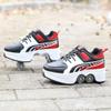 Double-Row Deform Wheel Automatic Walking Shoes Invisible Deformation Roller Skate 2 in 1 Removable Pulley Skates Skating Parkour (RED Black, US 5.5) view 2