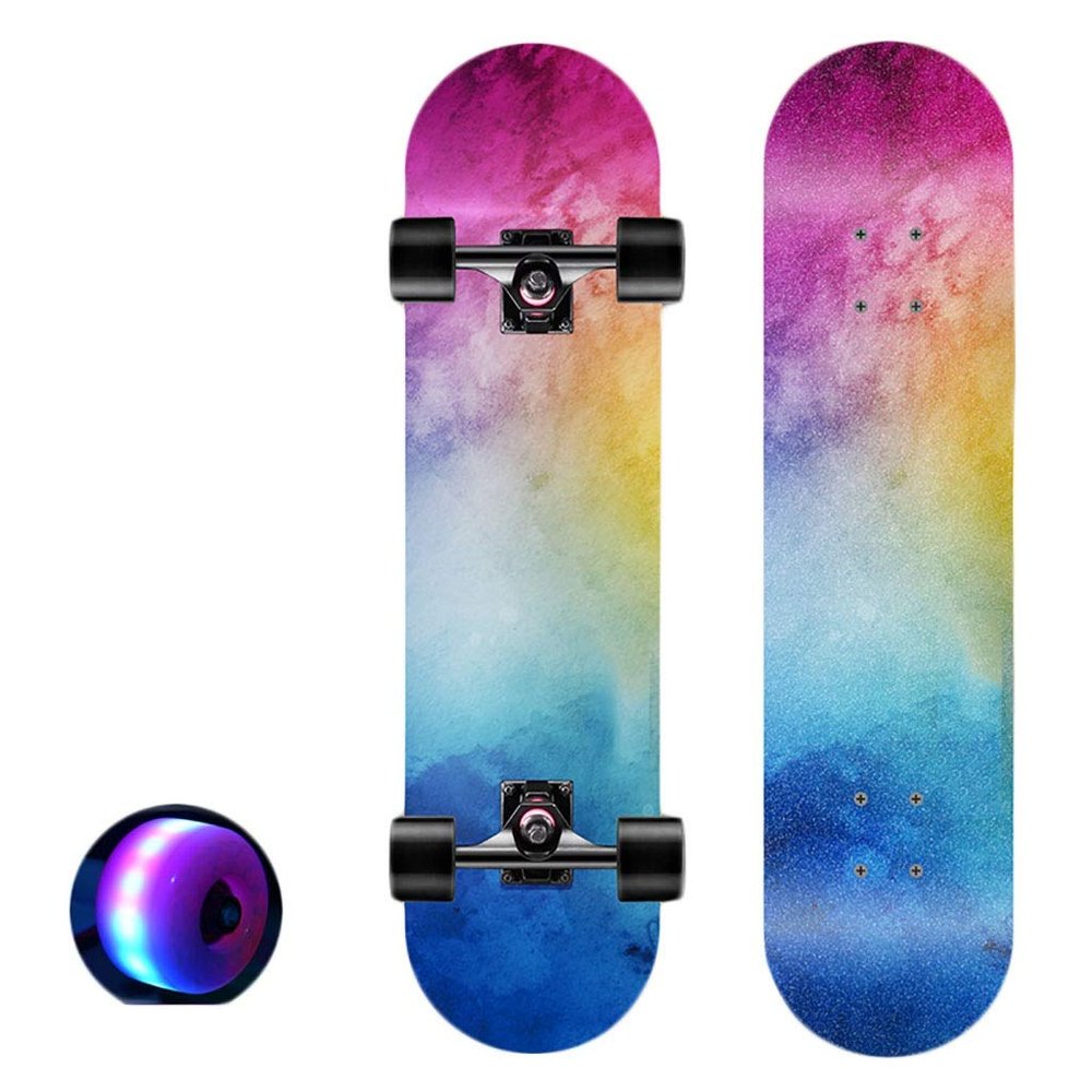 JH Professional Skateboard 31"/80cm, Beginners, Children and Above Adults, Street Style (Starry Sky-Double-Sided) Four-Wheel Flashing Double Tilt Scooter