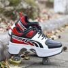 Double-Row Deform Wheel Automatic Walking Shoes Invisible Deformation Roller Skate 2 in 1 Removable Pulley Skates Skating Parkour (RED Black, US 6.5) view 2