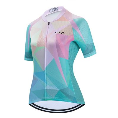XUNQI Women's Cycling Jersey Short Sleeve Reflective with Rear Zippered Pocket Cyan Light Size XL