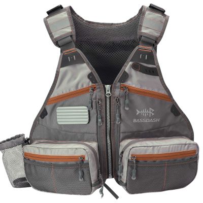 BASSDASH Fly Fishing Vest Adjustable Size with Detachable Water Bottle Holder for Men and Women FV07