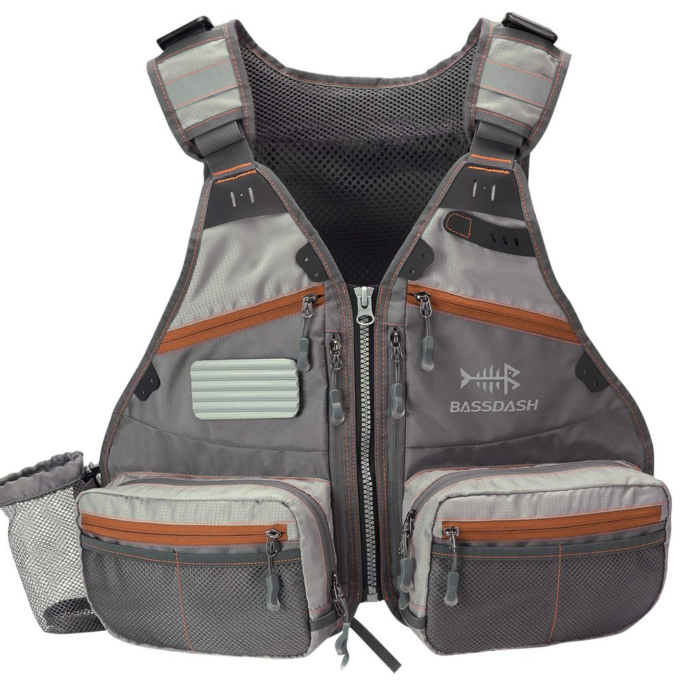 BASSDASH Fly Fishing Vest Adjustable Size with Detachable Water Bottle Holder for Men and Women FV07