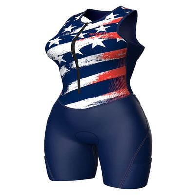 Sparx Women Triathlon Suit Tri Short Racing Cycling Swim Run (2XL, US_Flag) Navy Blue