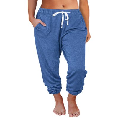 AUTOMET Womens High-Waisted Sweatpants with Pockets, Loose Lounge & Pajama Pants for Fall, Winter, Spring Yoga Travel Blue XL