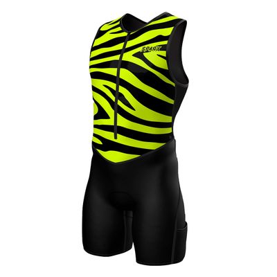 Sparx Men's Premium Triathlon Suit Padded, Quick-Dry, Compression Fit, Lightweight Tri Suit for Swim, Bike, Run Race & Training (Yellow Tiger, 2XL)