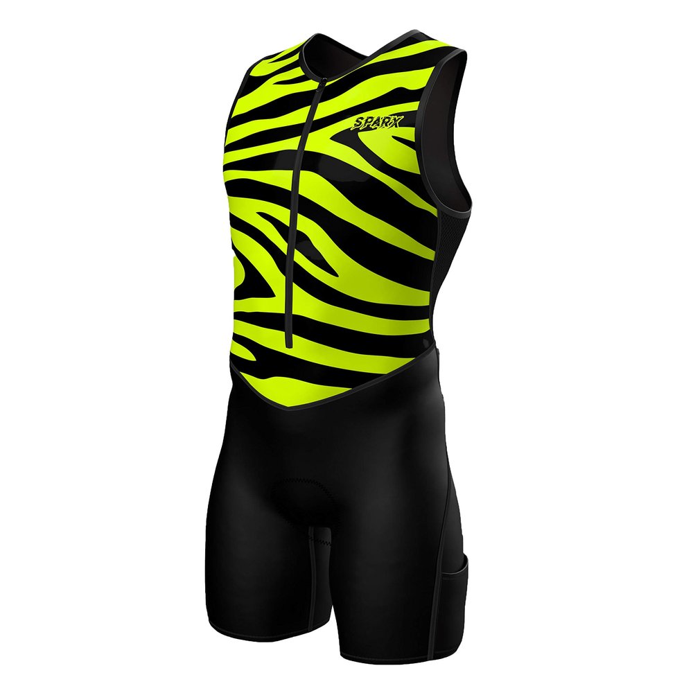 Sparx Men's Premium Triathlon Suit Padded, Quick-Dry, Compression Fit, Lightweight Tri Suit for Swim, Bike, Run Race & Training (Yellow Tiger, 2XL)