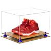 Better Display Cases Acrylic Extra Large Shoe Display Case for Basketball Shoe, Hightop, Soccer & Football Cleats with Clear Case, Dark Blue Risers and Wood Base -18 x 14 x 12 (A014/V60) view 1