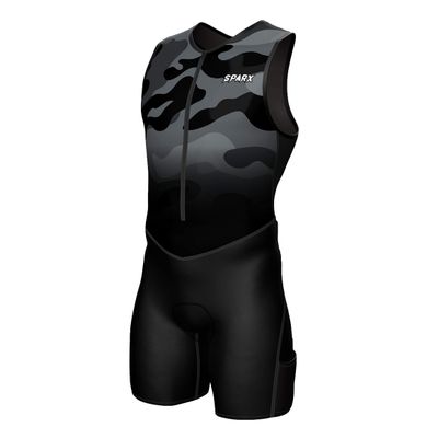 Sparx Men's Premium Triathlon Suit  Padded, Quick-Dry, Compression Fit, Lightweight Tri Suit for Swim, Bike, Run Race & Training (Black Camo, Small)
