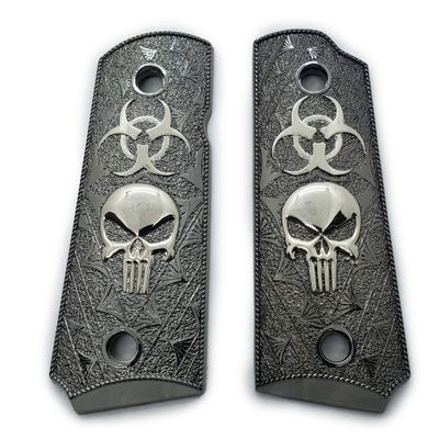 1911 Compact/Officer Grips Skull Biohazard, with Ambi Safety Cut Black Nickel