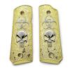 1911 Metal Grips, Screw Included, 1911 Compact/Officer Skull Biohazard, with Ambi Safety Cut Gold Plated view 1