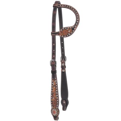 Circle Y White Daisy Filigree Tooling Durable Versatile Western Horse Size Standard Cheek One Ear Headstall | 36" - 43" Headstall Working Length
