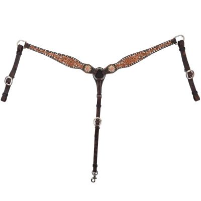 Circle Y White Daisy Filigree Tooling Durable Versatile Western Horse Size Equine Breast Collar with White Buckstitch Lining