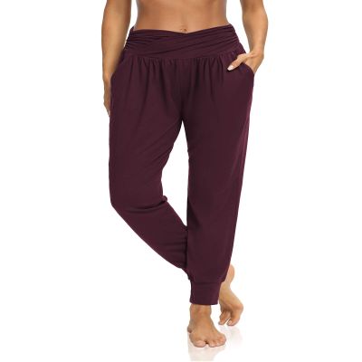 DIBAOLONG Womens Yoga Sweatpants Comfy Lounge Pajama Pants Loose Harem Workout Joggers Pants with Pockets Plum 2XL