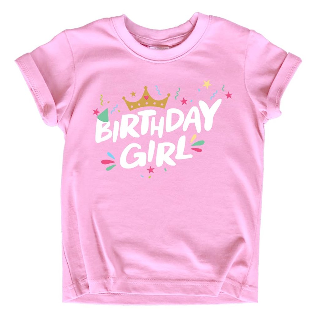 Birthday Girl Shirt Crown 1st First 2nd Two 3rd 4th 5th Toddler Birthday Outfit (Pink, 7 Years)