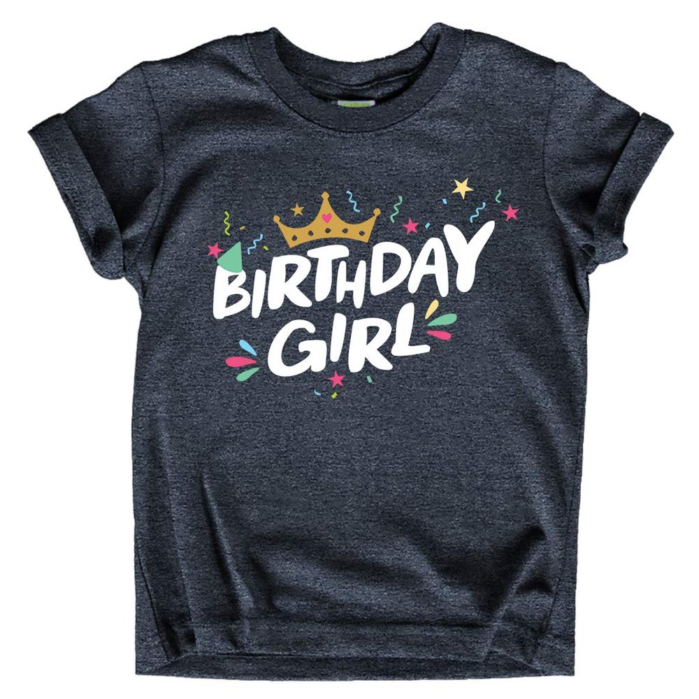 Birthday Girl Shirt Crown 1st First 2nd Two 3rd 4th 5th Toddler Birthday Outfit (Charcoal Black, 6 Years)