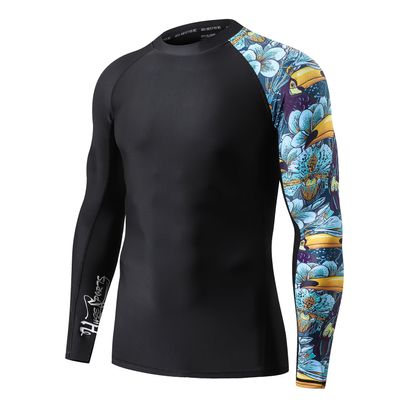 ADOREISM Men's Rash Guard Long Sleeves UPF 50+ Sun Protection Compression Swim Shirts for Men (HeyToucan, 2XL)