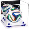 Better Display Cases Acrylic Mini - Miniature (not Full Size) Soccer Ball Display Case with Mirror Case, Dark Blue Risers and White Base (B03/A015) view 1
