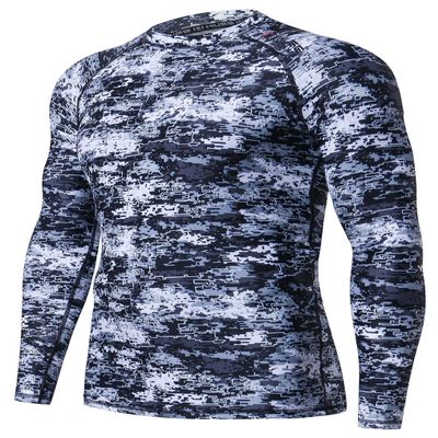 ADOREISM Men's Splice Compression Long Sleeve Rash Guard Surf Swim Shirt UV Sun Protection UPF 50+ (Pixel Light, S)