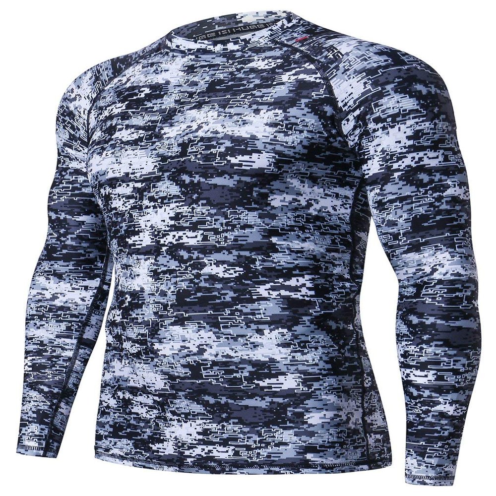 ADOREISM Men's Splice Compression Long Sleeve Rash Guard Surf Swim Shirt UV Sun Protection UPF 50+ (Pixel Light, S)