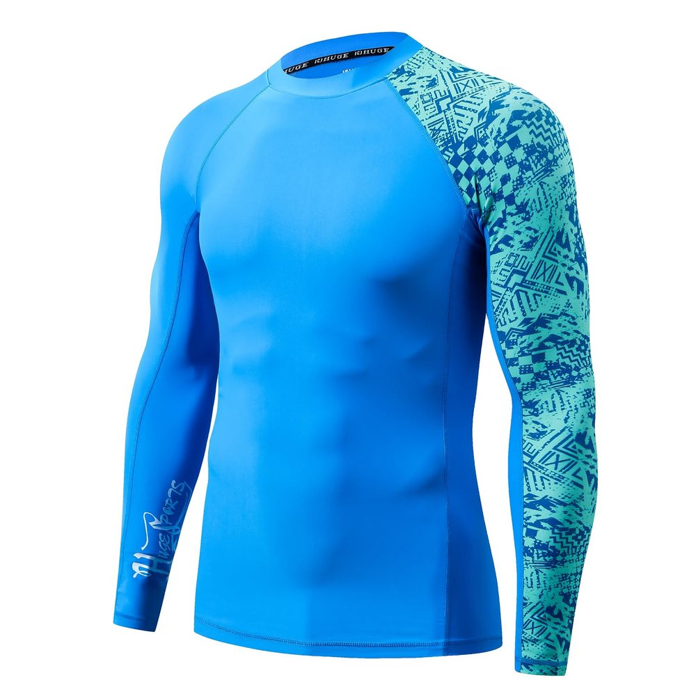 ADOREISM Men's Rash Guard Long Sleeves UPF 50+ Sun Protection Compression Swim Shirts for Men (Blue Digital, M)