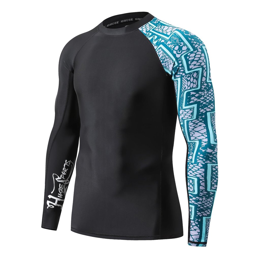 ADOREISM Men's Rash Guard Long Sleeves UPF 50+ Sun Protection Compression Swim Shirts for Men (Zigzag, 2XL)