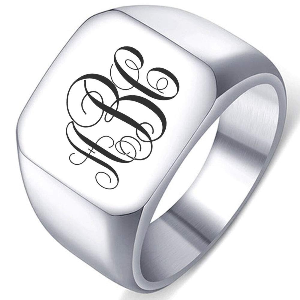 Engraved Customize Personalized Design Signs Custom Alphabet Monogram Wedding Gift Mens Womens Initial Ring