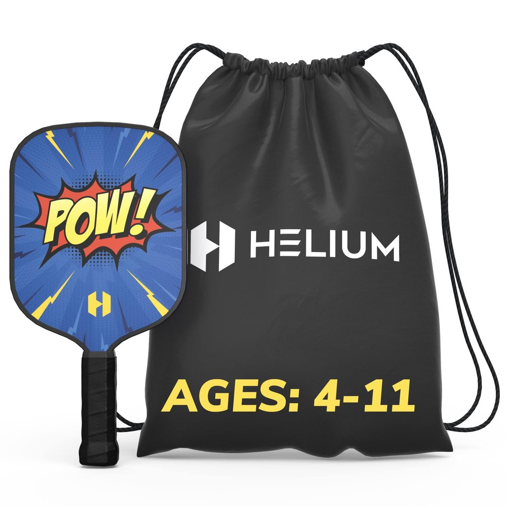 Helium Pickleball Paddle for Kids Child Size Paddle for Children Under 12, Lightweight Honeycomb Core, Graphite Strike Face, Pickleball Paddle & Drawstring Bag - POW!