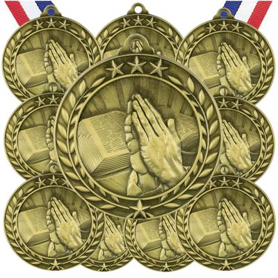10 Pack Religion Religious Gold Medals Trophy Award with Neck Ribbons WAMG-958