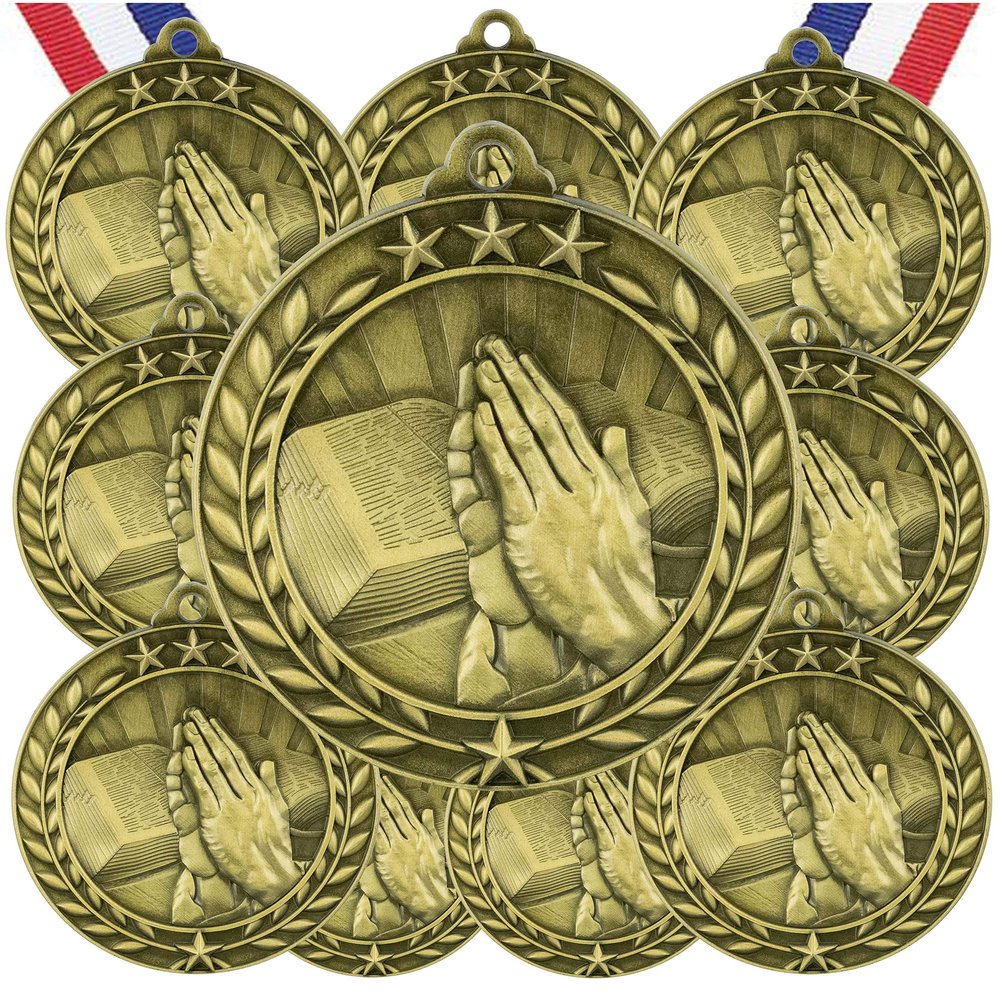 10 Pack Religion Religious Gold Medals Trophy Award with Neck Ribbons WAMG-958