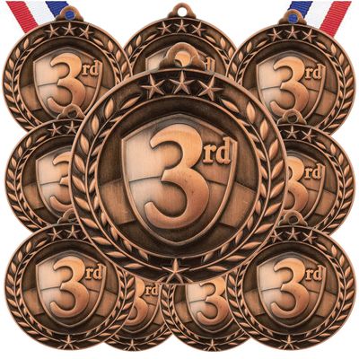 10 Pack 3rd Place Bronze Medals Trophy Award with Neck Ribbons WAMG-993