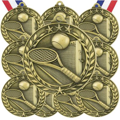 10 Pack Tennis Gold Medals Trophy Award with Neck Ribbons WAMG-974