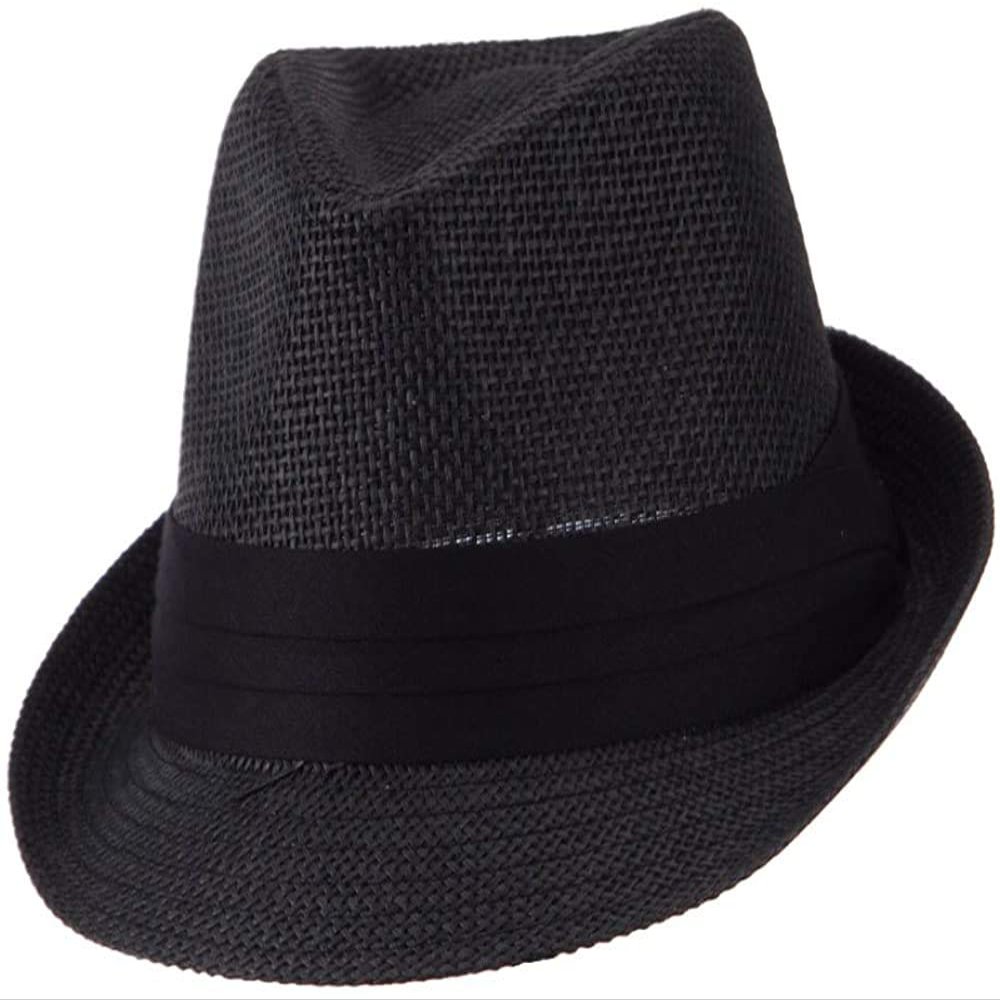 Ashen Fane Kid's Paper Straw with Black Band Fedora Hat, Black